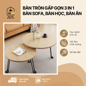 BÀN TRÒN GẤP GỌN 3 IN 1 DÙNG LÀM BÀN  TRÀ, BÀN ĂN , BÀN HỌC, KHÔNG DÙNG GẤP GỌN VÔ CÙNG TIỆN LỢI